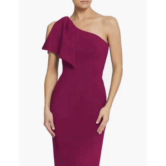 Dress The Population Tiffany One-Shoulder Bow Midi Dress Dark Magenta Size S - Picture 1 of 16